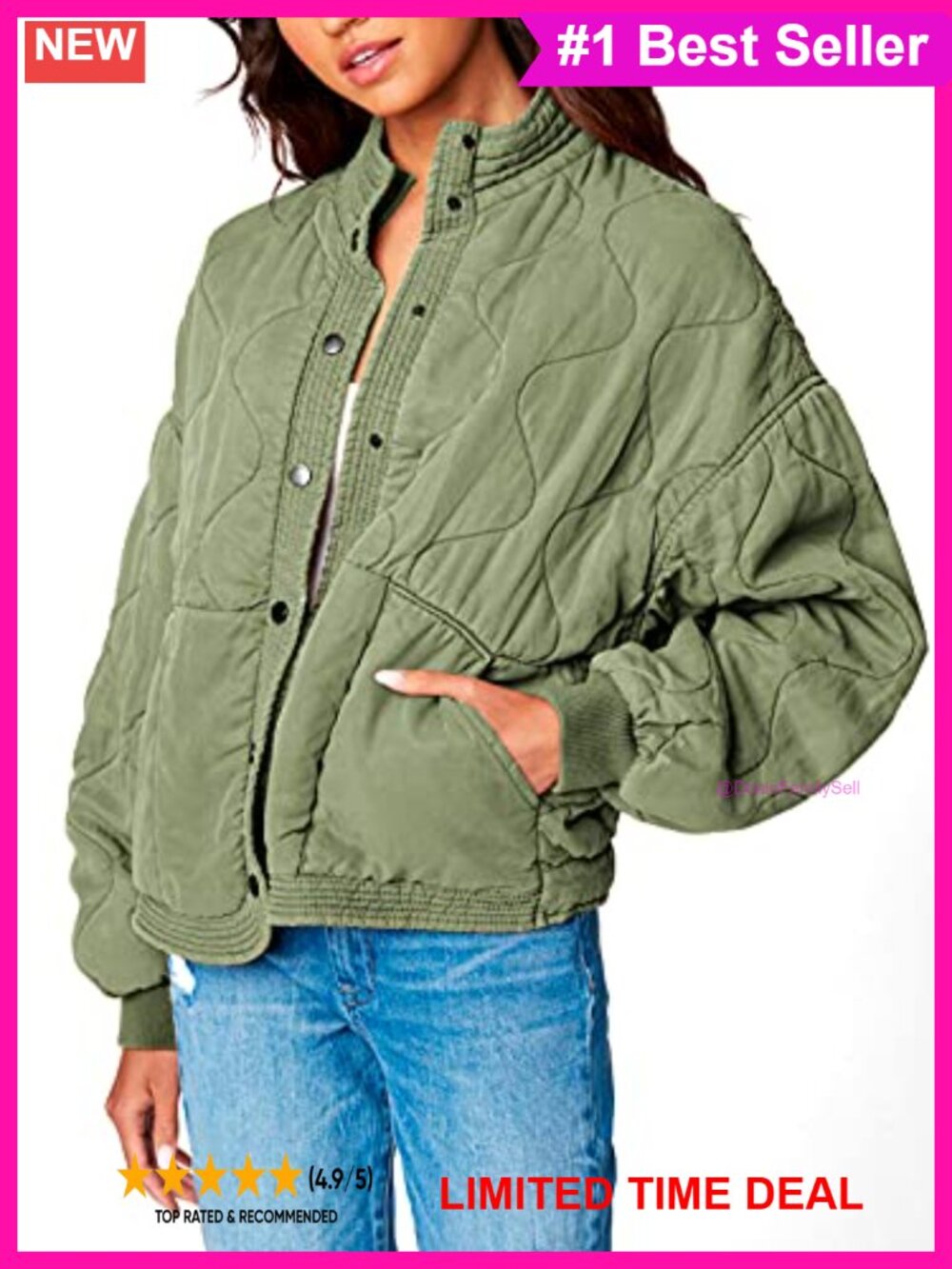 Quilted Drop Shoulder Jacket Snap Button Front Lightweight Outerwear